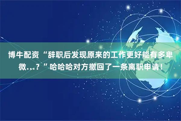 博牛配资 “辞职后发现原来的工作更好能有多卑微…？”哈哈哈对方撤回了一条离职申请！